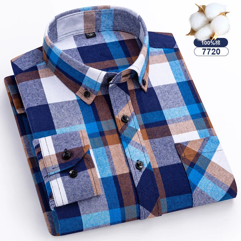 Big-size 8XL flannel shirt, soft 100% cotton, classic plaid