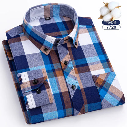 Big-size 8XL flannel shirt, soft 100% cotton, classic plaid