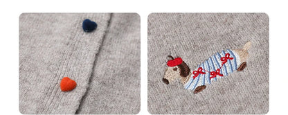 Casual knitted sweater with dog embroidery