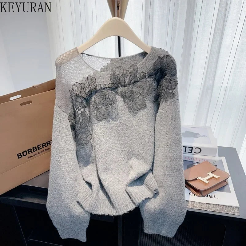 Women’s Korean lazy lace splicing sweater
