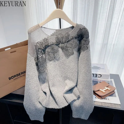 Women’s Korean lazy lace splicing sweater
