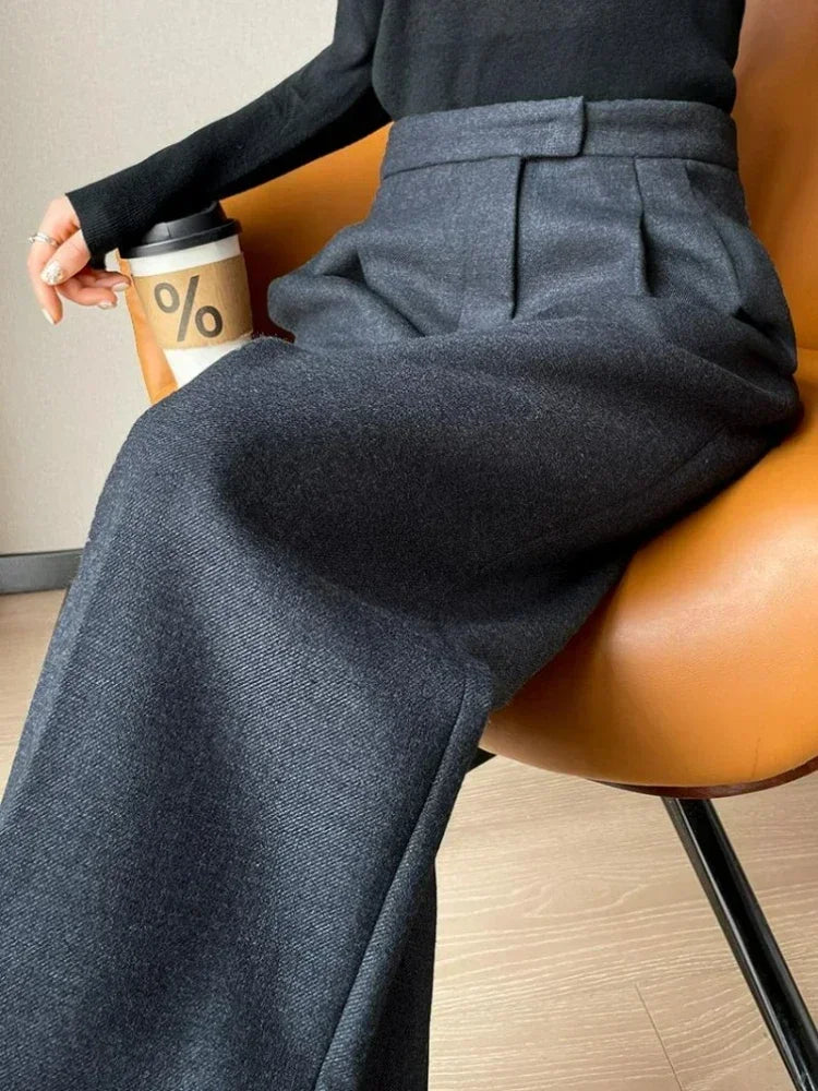 Women’s slim high-waist wool pants, autumn casual