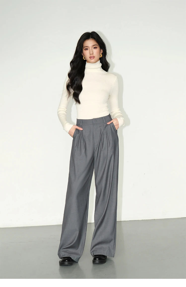 Loose drape casual straight trousers for office wear