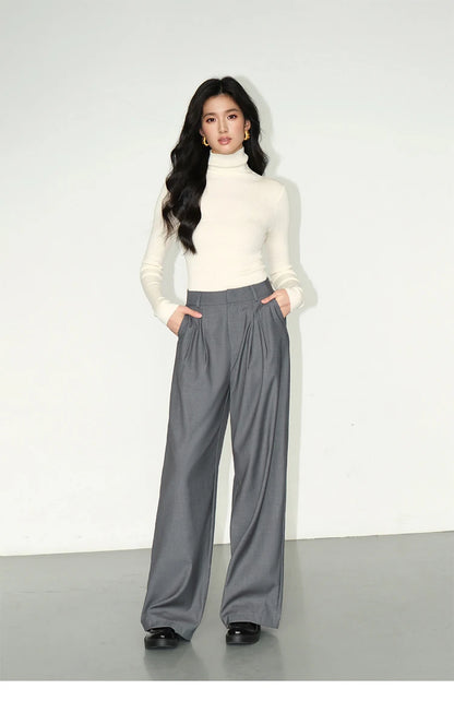 Loose drape casual straight trousers for office wear