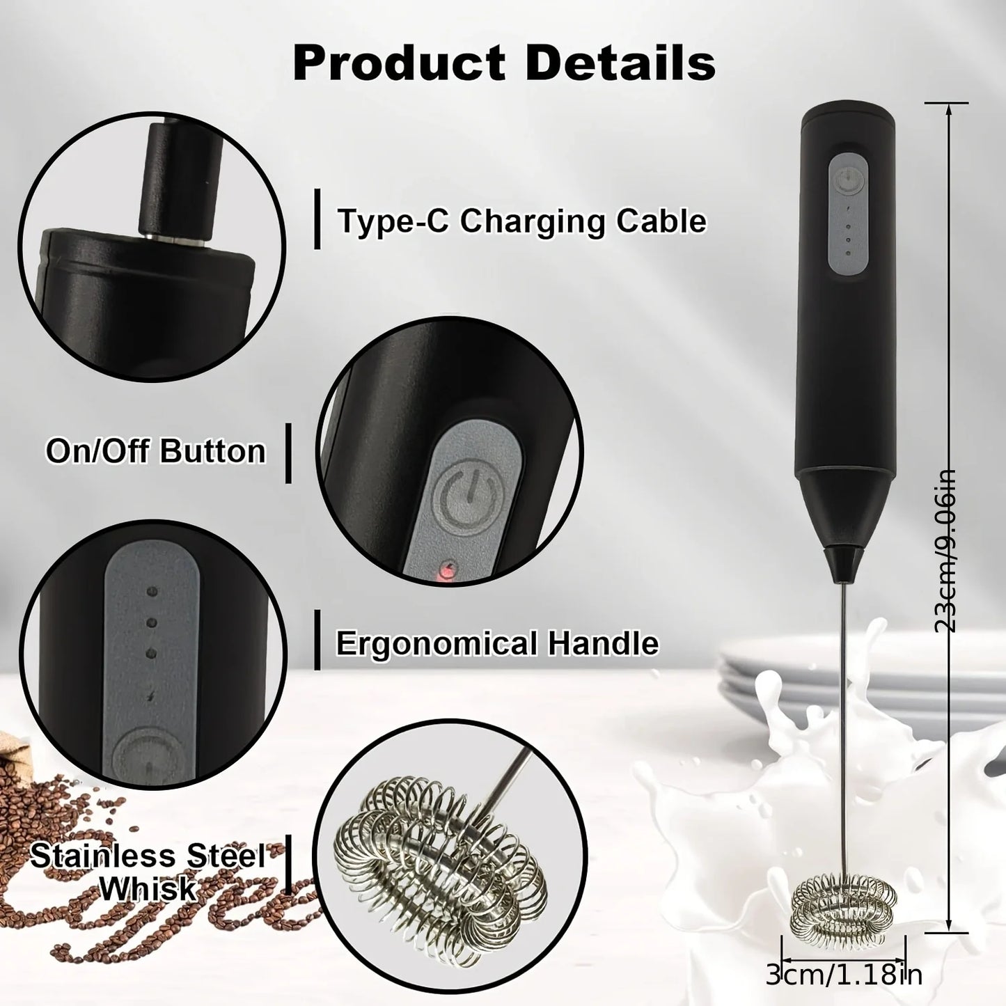 Portable milk frother and eggbeater with rechargeable design