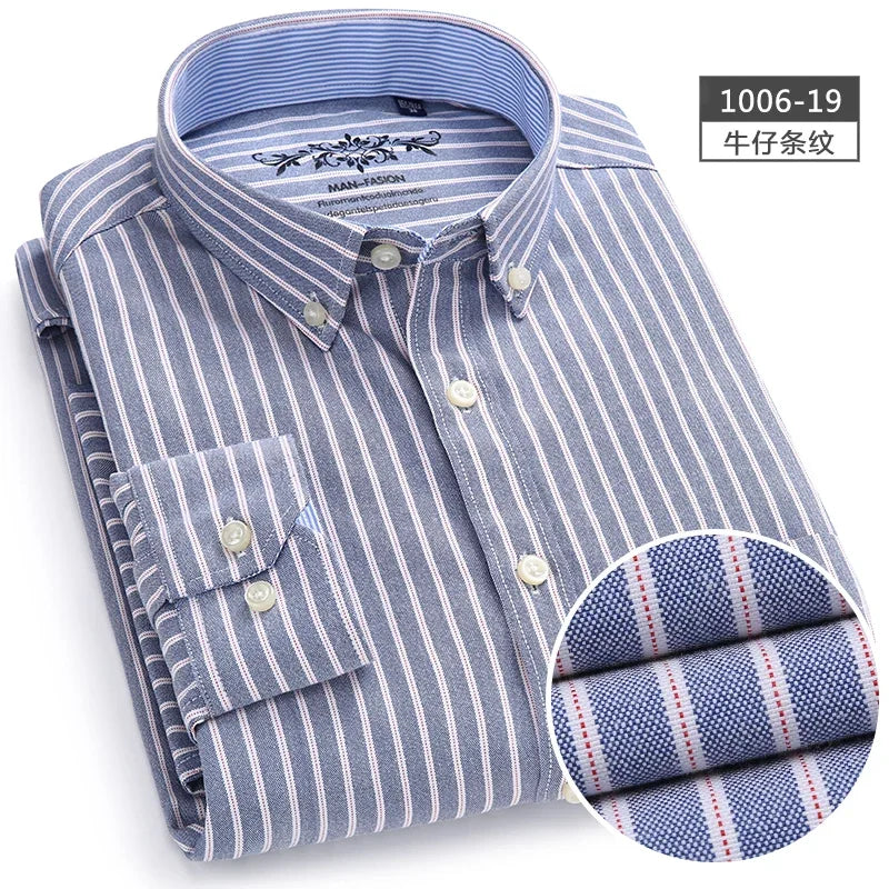 Men’s 100% cotton plaid shirt, stylish slim design for office or casual