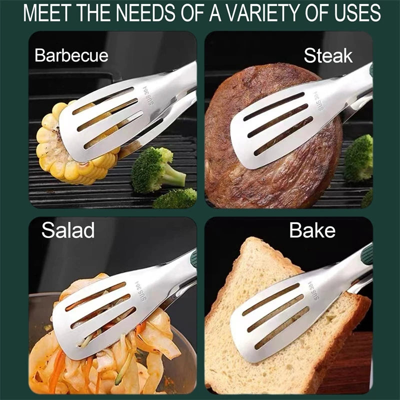 Non-slip stainless steel food tongs for cooking