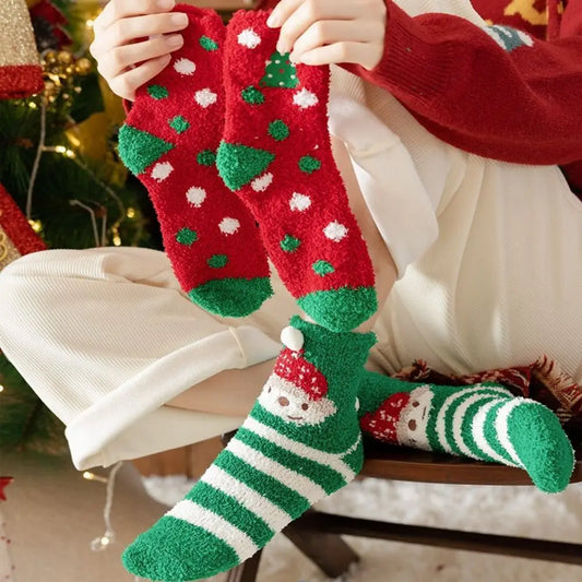 Cute Santa & Elk Socks – Thick Cozy Floor & Sleep Socks