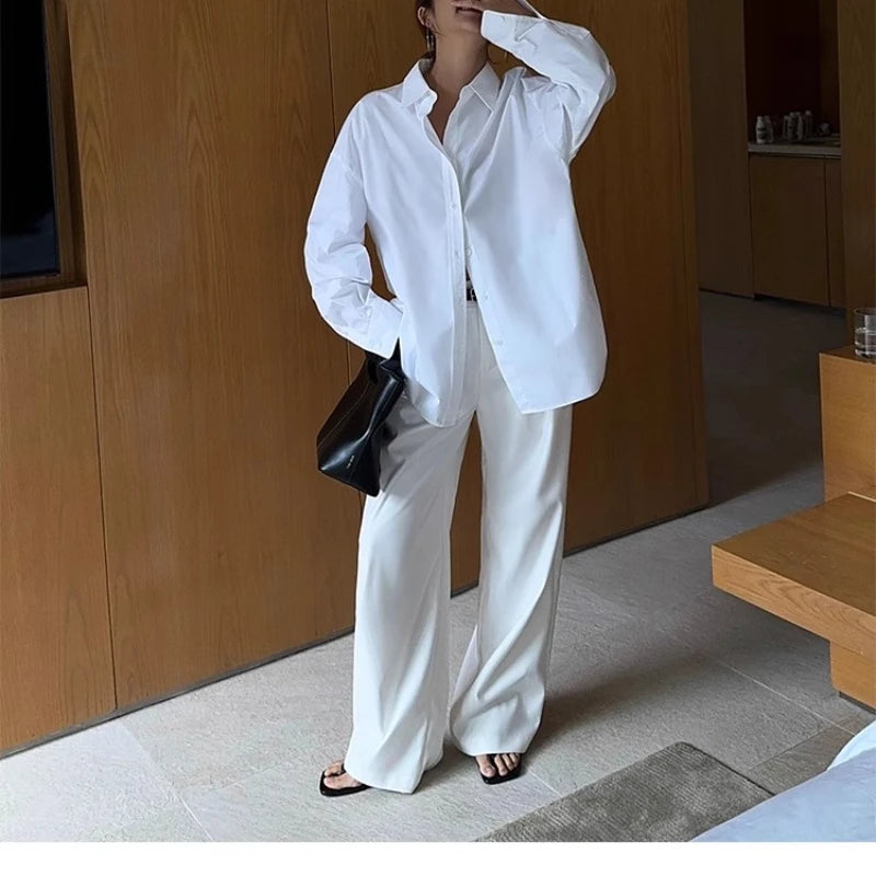 Loose drape casual straight trousers for office wear