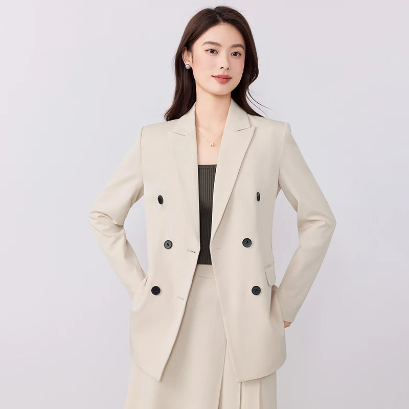 College-style blazer and pleated skirt outfit