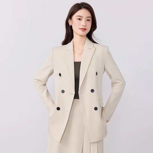 College-style blazer and pleated skirt outfit