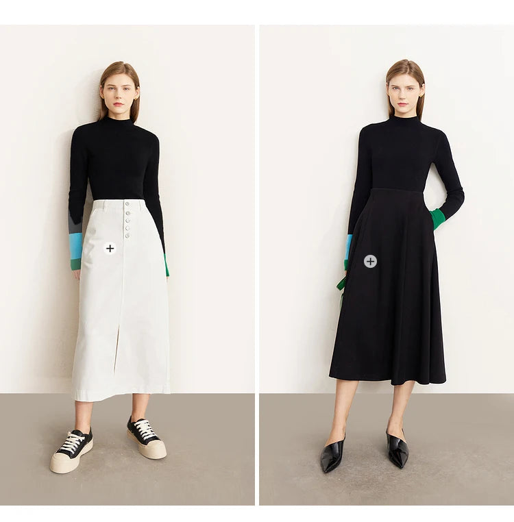 Slim-fit color-contrast pullover minimalist half-high collar sweater