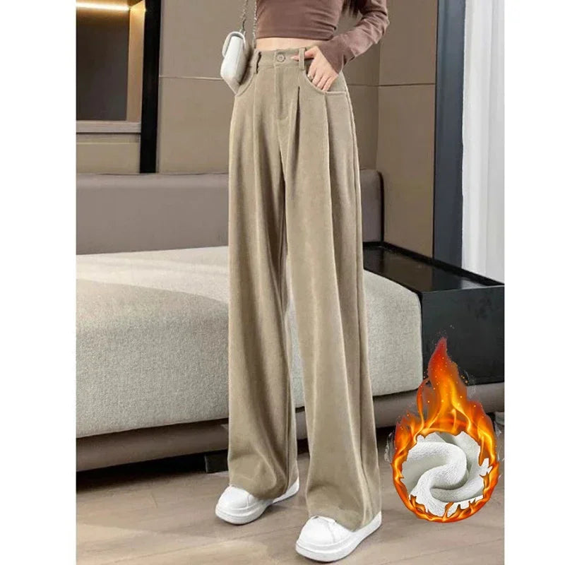 Straight-leg plush thermal trousers for casual wear
