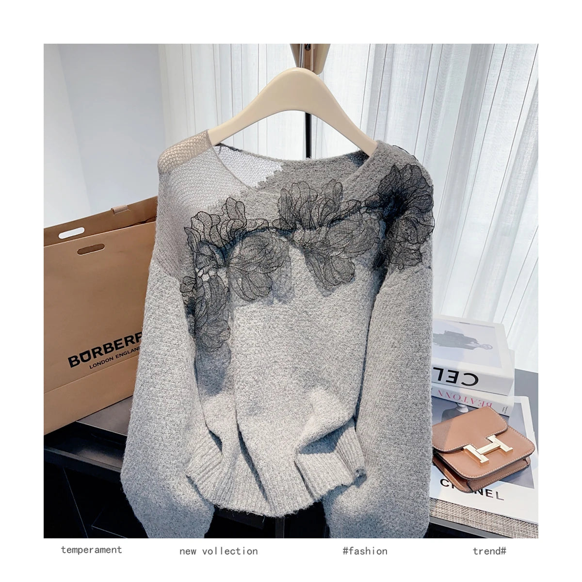 Women’s Korean lazy lace splicing sweater