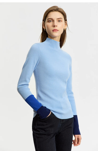 Slim-fit color-contrast pullover minimalist half-high collar sweater