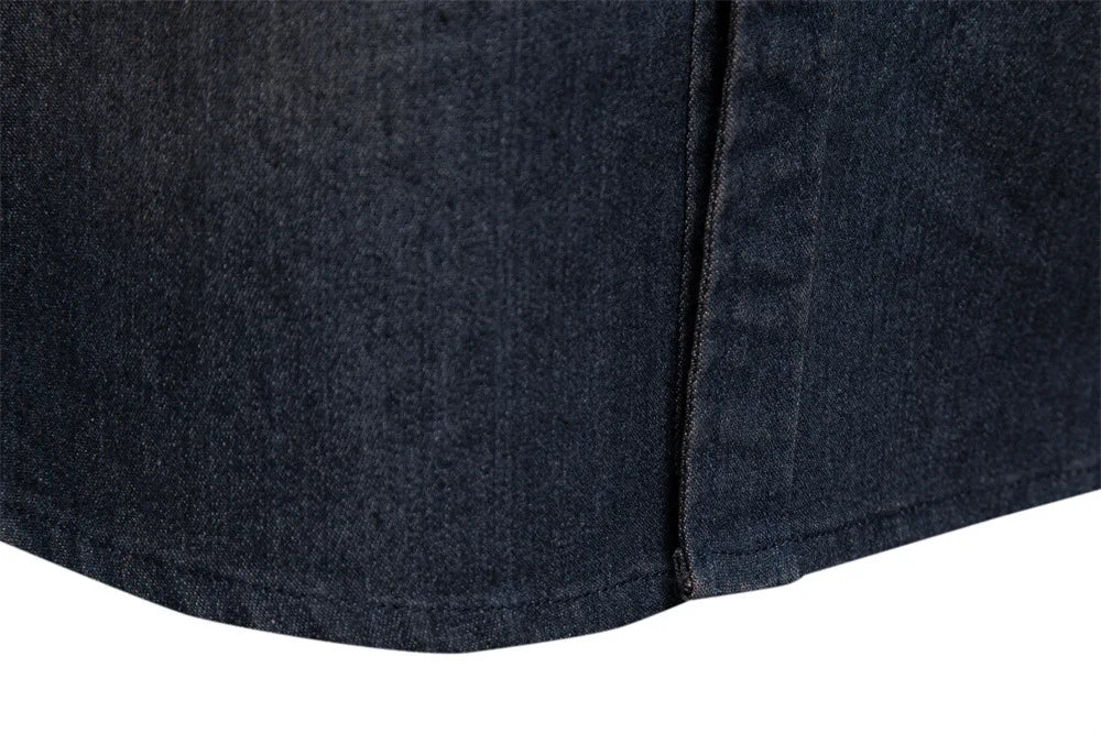 Men's casual solid - color long - sleeve denim shirt