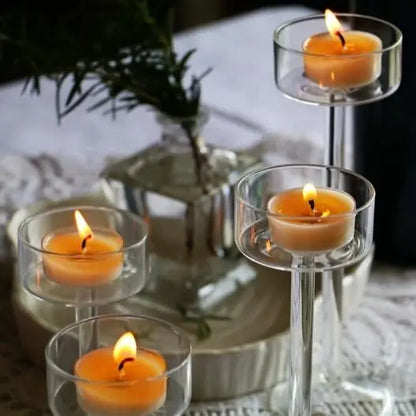 Elegant crystal candle set for table centerpieces and dinner settings.