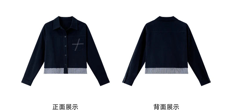 Turn-down collar long-sleeve outerwear for ladies
