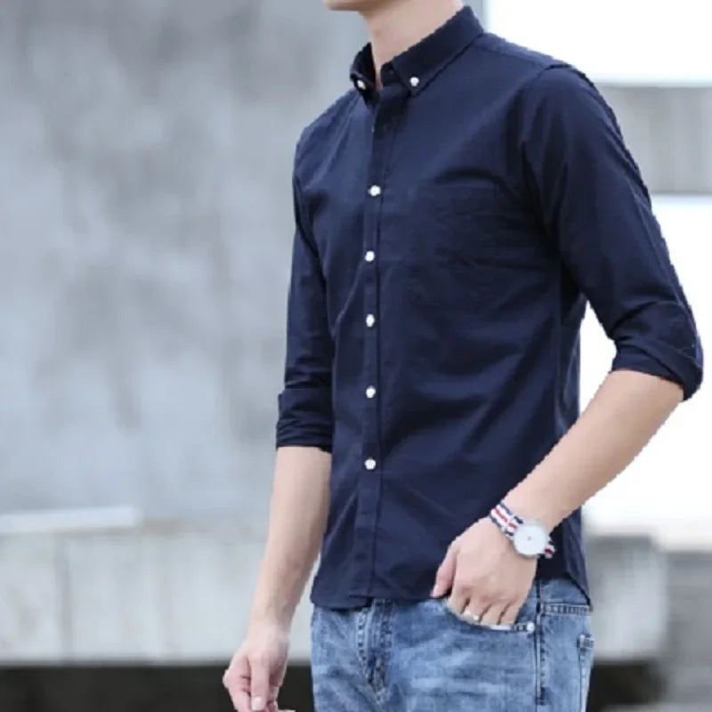 Men’s 100% cotton plaid shirt, stylish slim design for office or casual