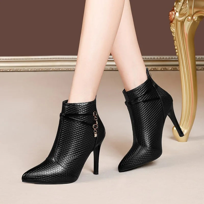 Women’s High-Heeled Boots – Large Size, Warm Cotton Lined
