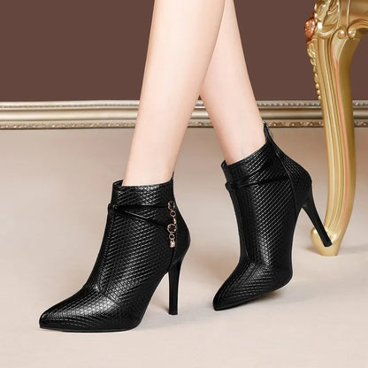 Women’s High-Heeled Boots – Large Size, Warm Cotton Lined