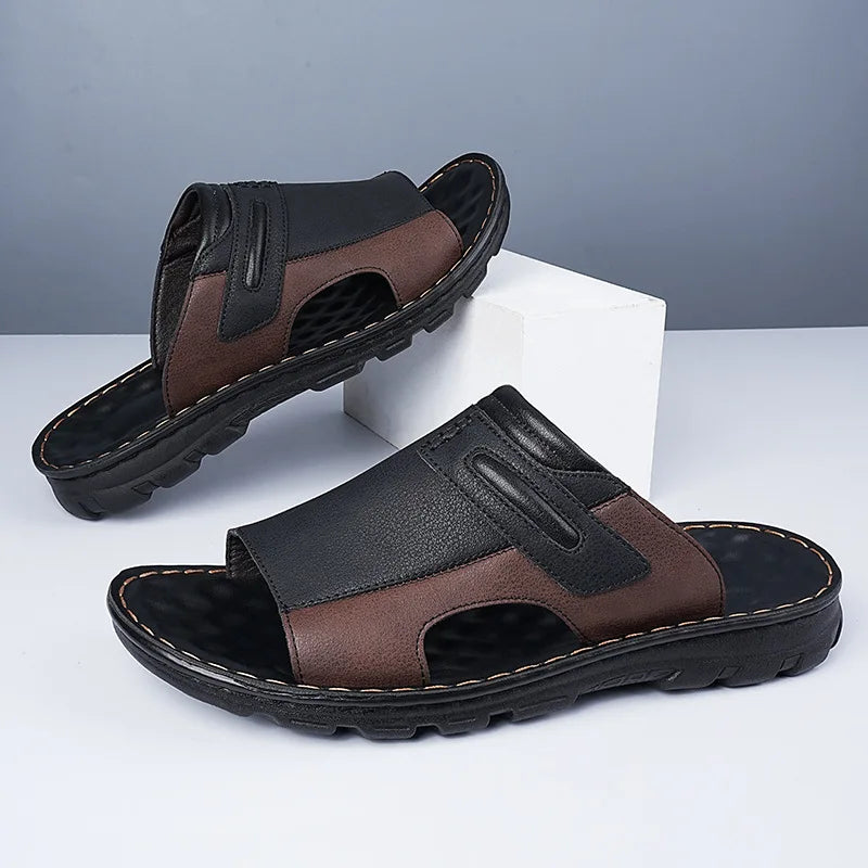 Lightweight comfortable leather outdoor slippers
