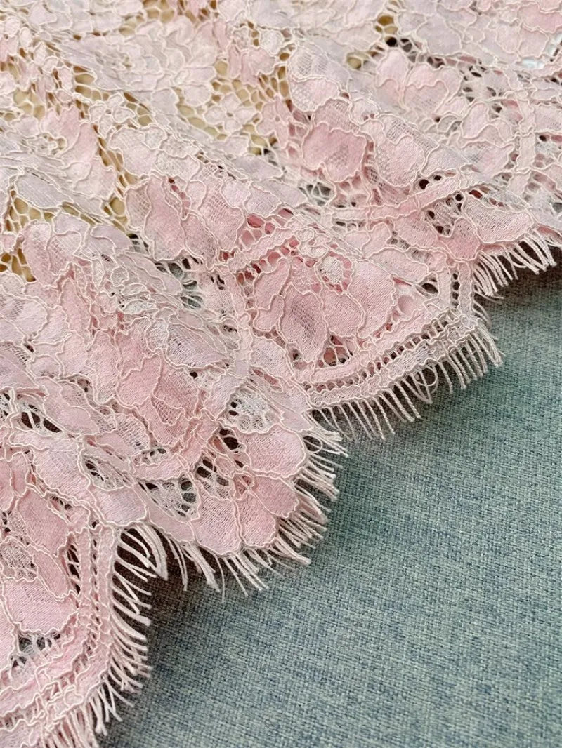 Flower lace hollow-out short sleeve top pearl-embellished