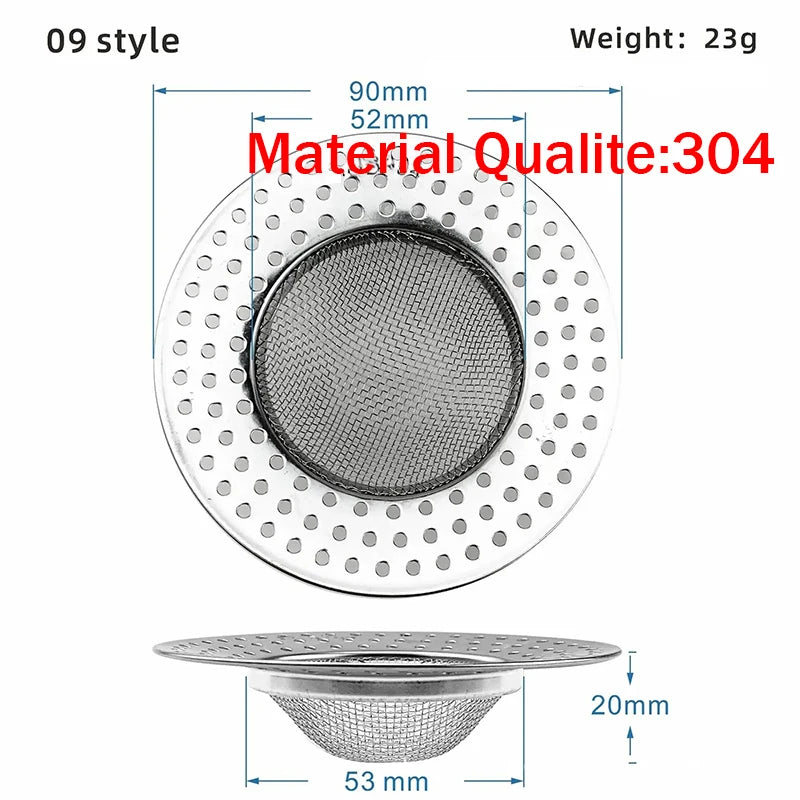 Durable stainless steel drain filter with fine mesh design; fits most sink drain holes