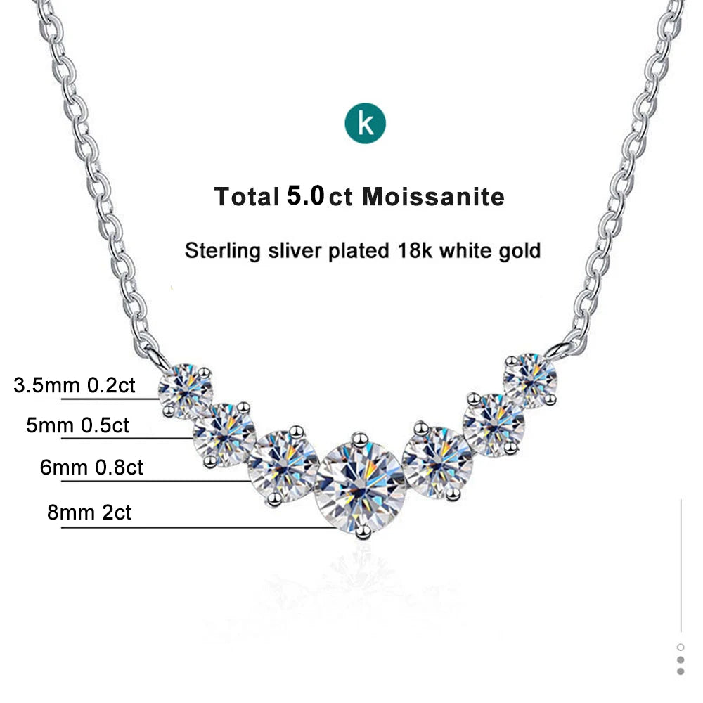 Moissanite Necklace – 925 Sterling Silver, 18K White Gold Plated