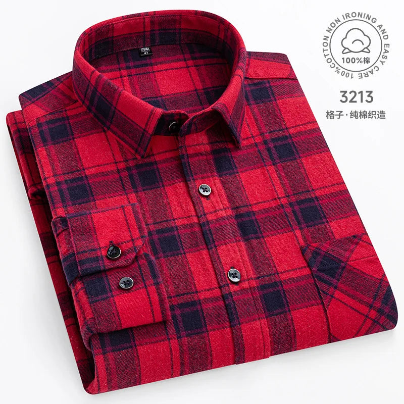 Big-size 8XL flannel shirt, soft 100% cotton, classic plaid