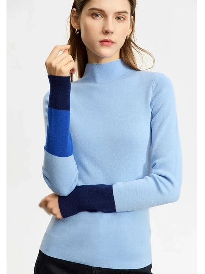 Slim-fit color-contrast pullover minimalist half-high collar sweater