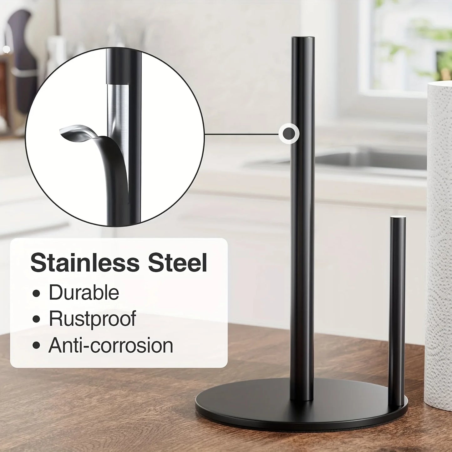 Countertop paper towel holder, sleek stainless finish