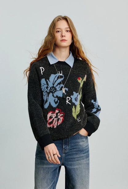 Women’s velvet floral jacquard sweater