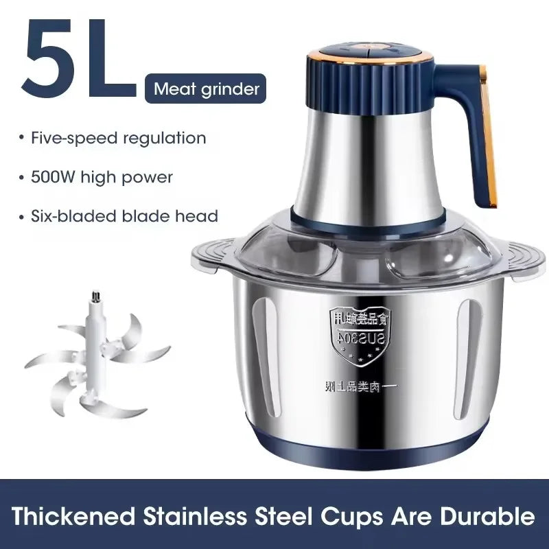 5L Stainless Steel Electric Meat Grinder – Multifunctional Food Processor