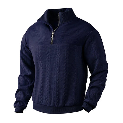 Cozy winter zip sweater with jacquard style — warm, sporty, and casual