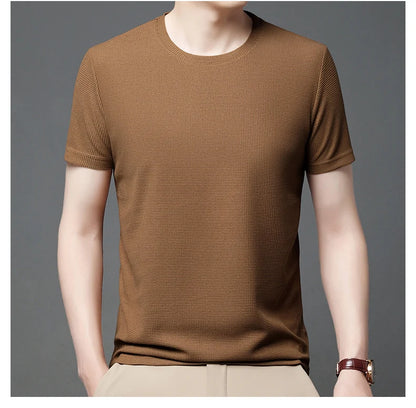 Men’s summer waffle round-neck T-shirt