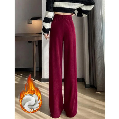Straight-leg plush thermal trousers for casual wear