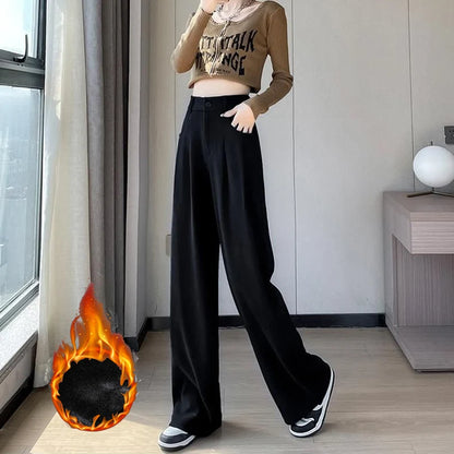 Straight-leg plush thermal trousers for casual wear