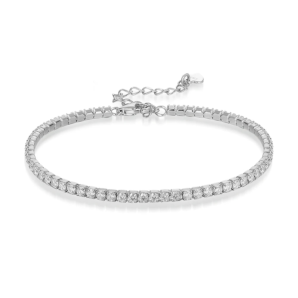 Fine Moissanite Tennis Bracelet – 18K White Gold Plated, Delicate Gift