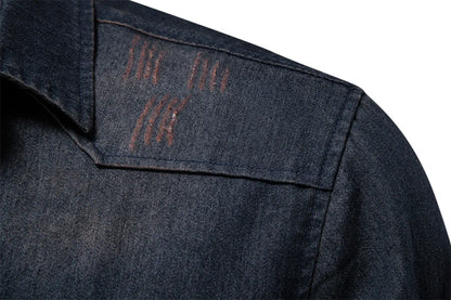 Men's casual solid - color long - sleeve denim shirt
