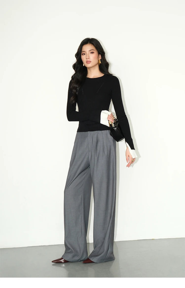 Loose drape casual straight trousers for office wear