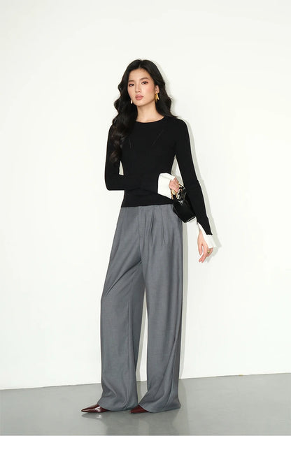 Loose drape casual straight trousers for office wear