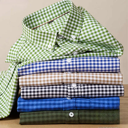 Premium 100% cotton Korean plaid shirt—slim fit, stylish, and comfortable