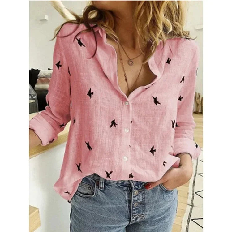Women’s vintage cotton linen long-sleeve blouse