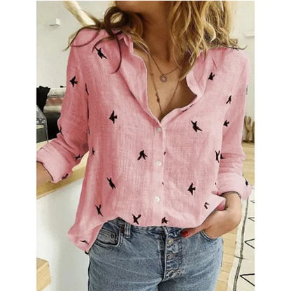 Women’s vintage cotton linen long-sleeve blouse