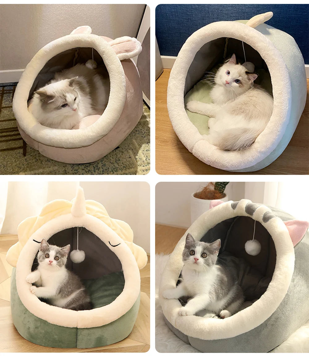 Cartoon-style cat bed—foldable, washable, and cozy for pets
