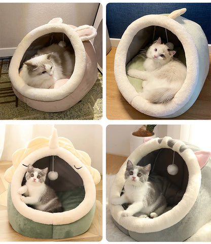 Cartoon-style cat bed—foldable, washable, and cozy for pets
