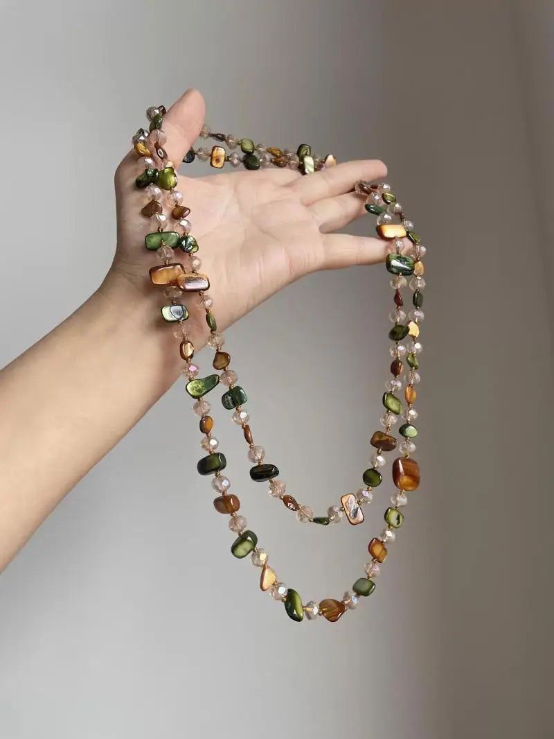 Bohemian Beaded Necklace – Multicolor Natural Stones & Shells